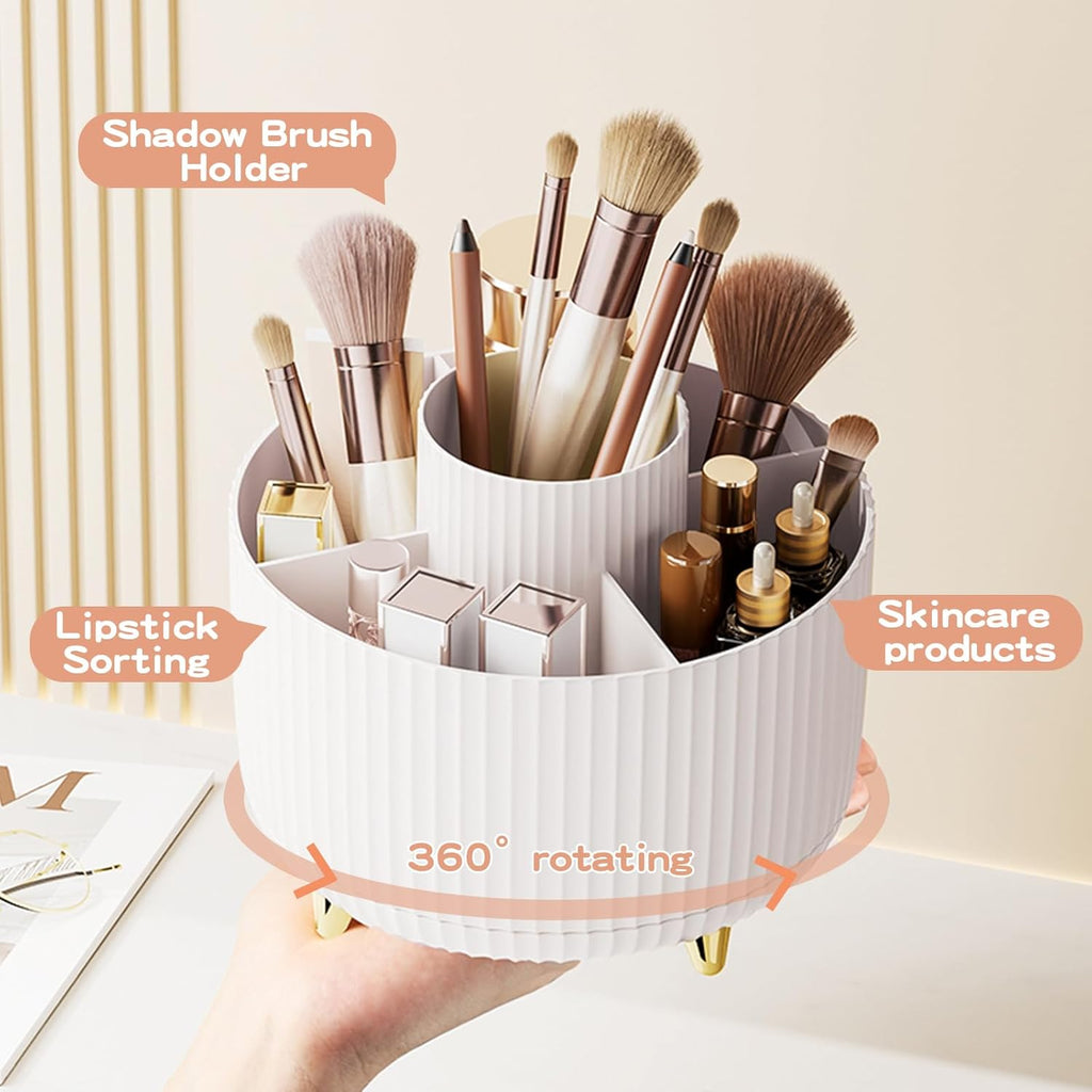 360° Rotating Makeup & Brush Organizer - Dustproof Vanity Storage