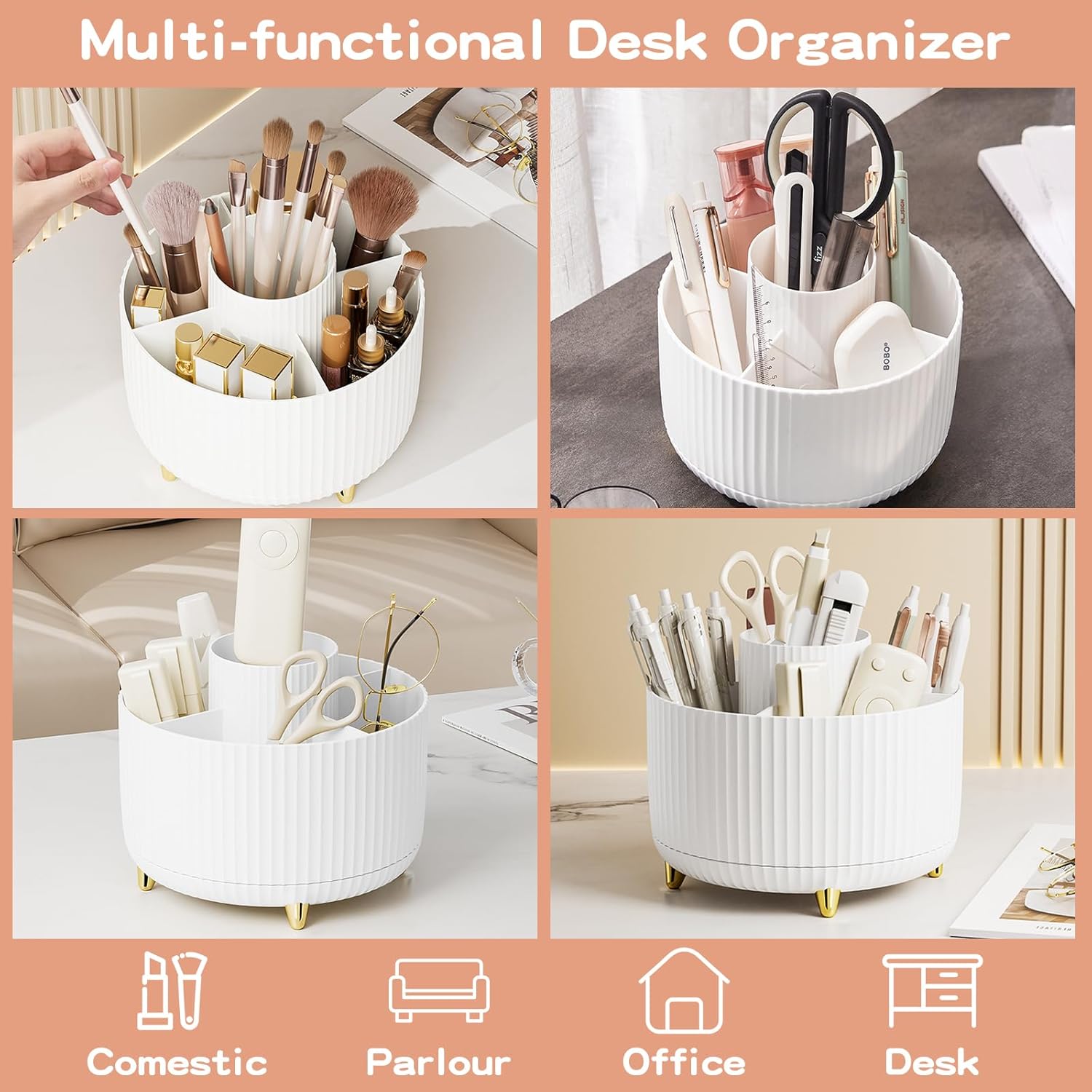 360° Rotating Makeup & Brush Organizer - Dustproof Vanity Storage